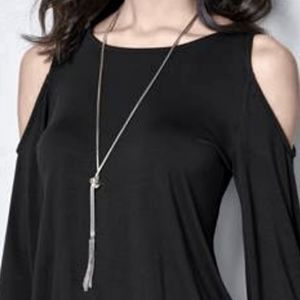 Open back cold shoulder black shirt